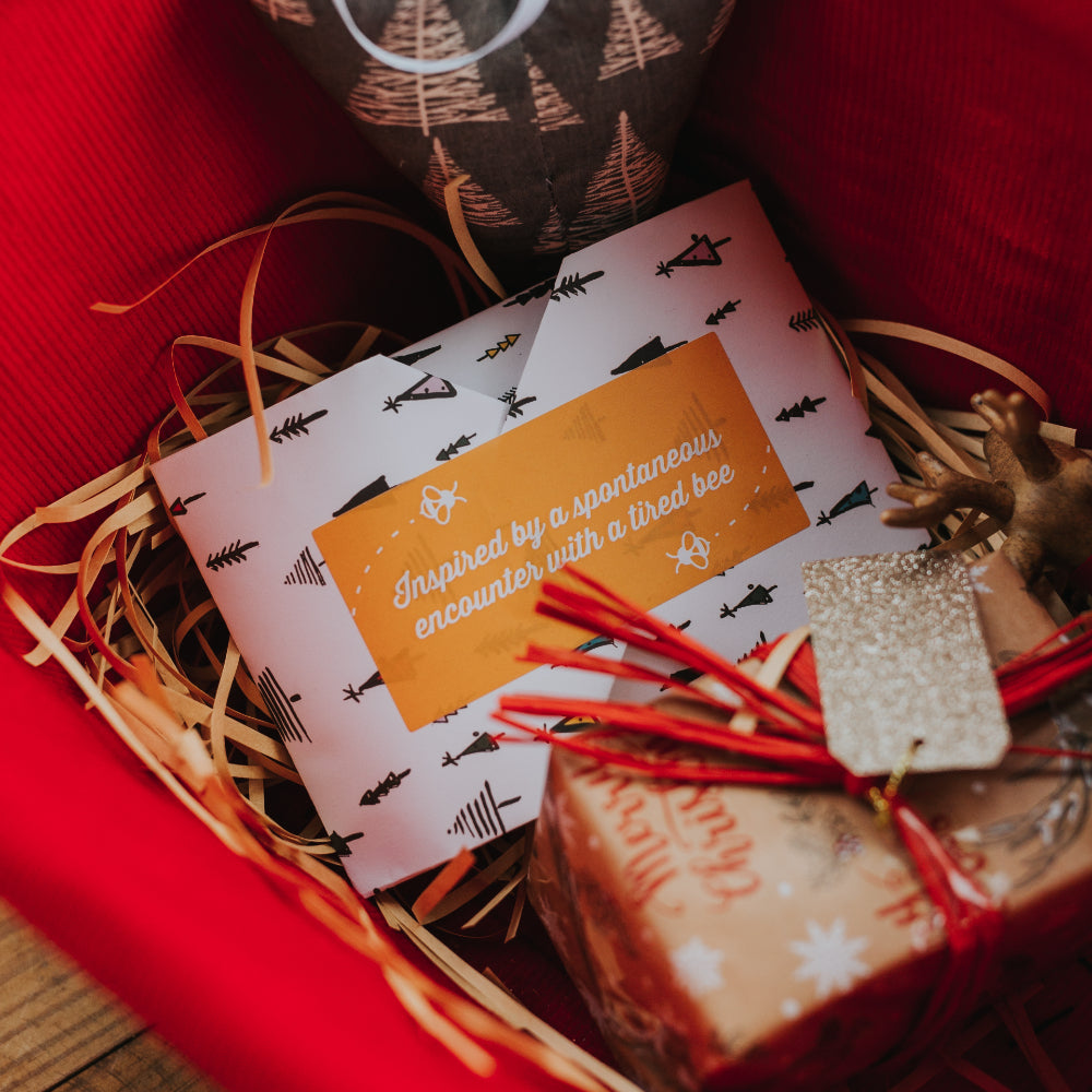 fully gift wrapped xmas bee revival kit with sticker from beevive