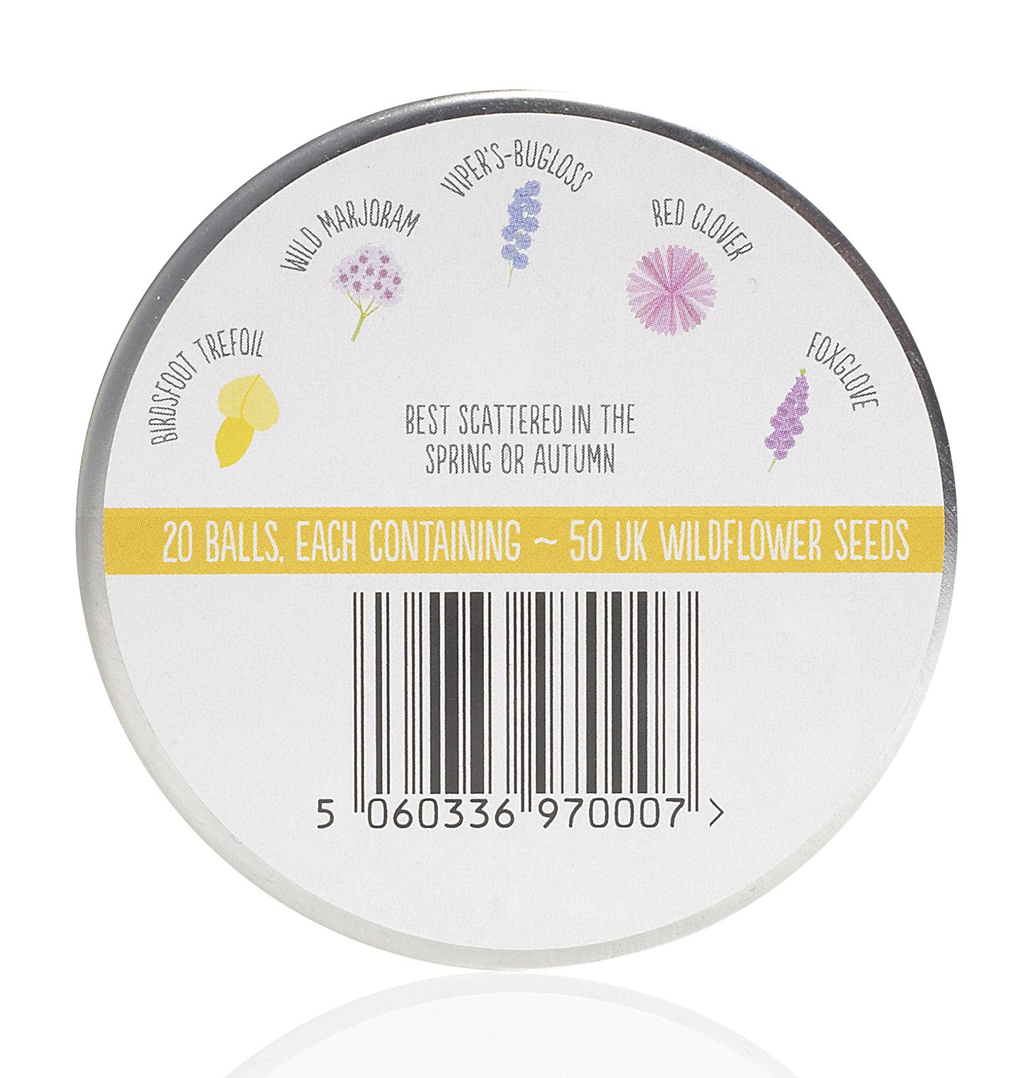 underneath the tin showing of bee mix seedballs classic silver - available from beevive
