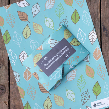 100 percent recycled retro leaves gift wrap