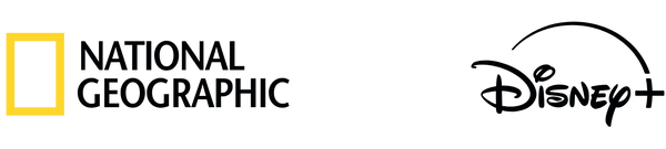 A black banner featuring logos for National Geographic and Disney+ on a white background, with the text 'Supported by' on the left.