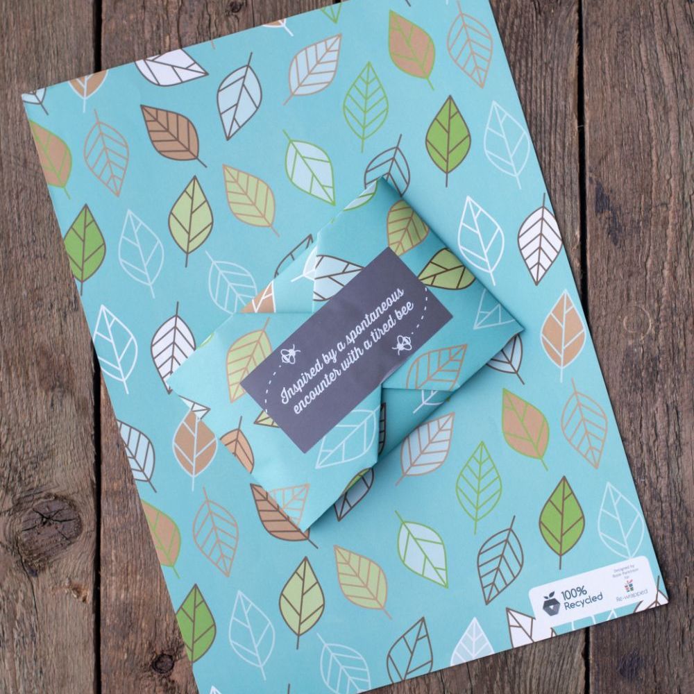 100 percent recyclable retro leaves gift wrap