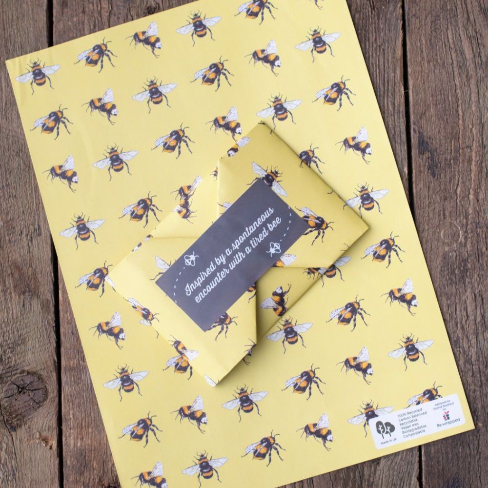 100 percent recyclable yellow bee gift wrap
